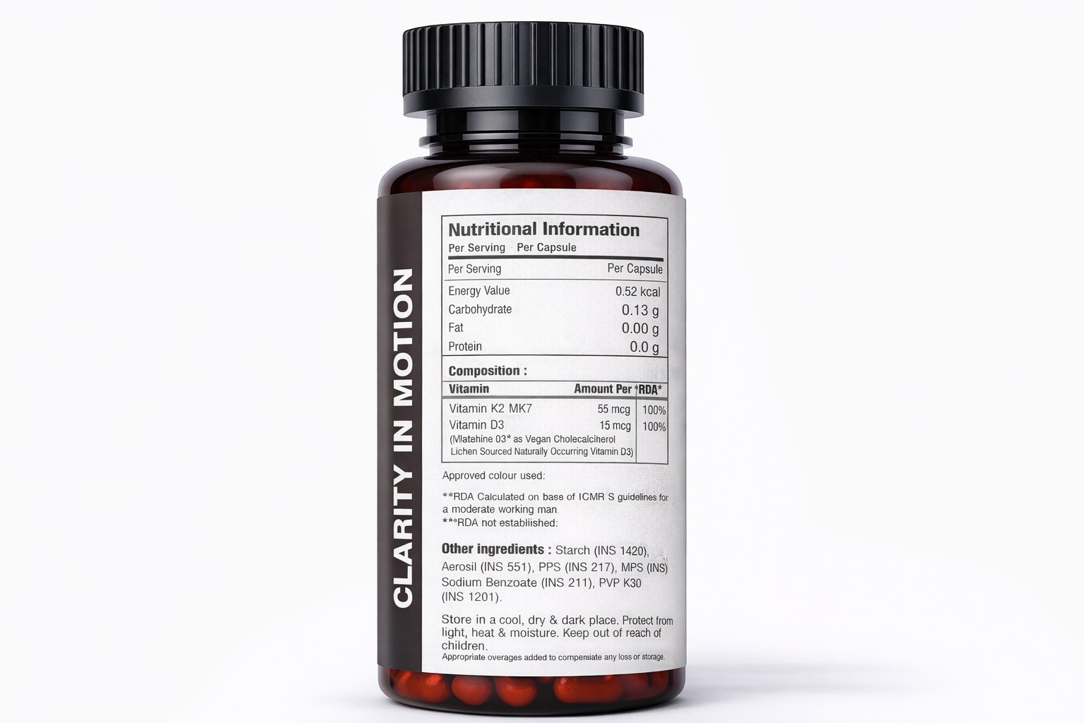 Oximind Vegetarian Vitamin D3 Plus K2 nutrition facts